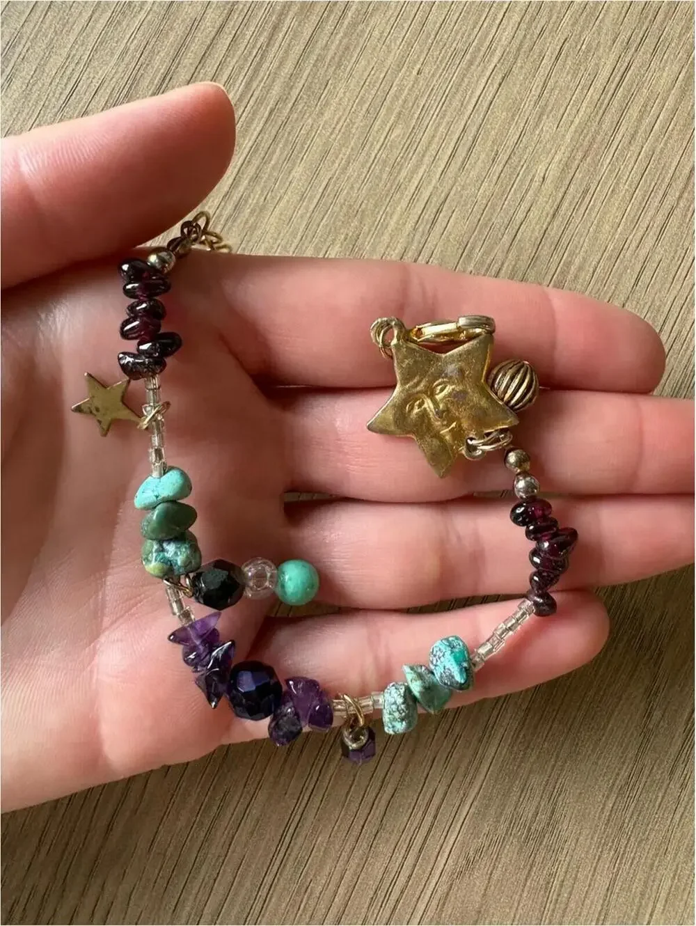 Handcrafted Multicolor Gemstone Charm Bracelet with Star Accent